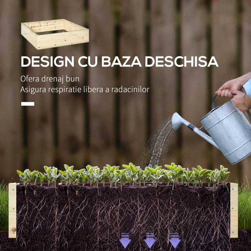 Outsunny Pat pentru Gradina de Legume inaltat din Lemn, Jardiniera de Gradina pentru Plante si Legume, 117x117x30 cm
