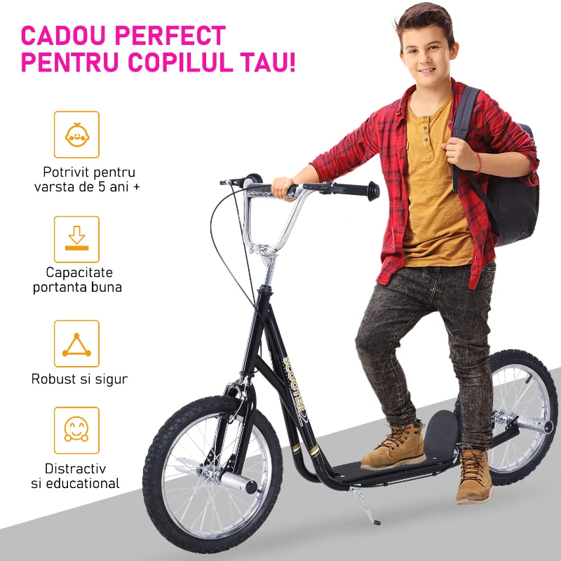 HOMCOM trotineta cu frana, 143x58x92-100cm, neagra