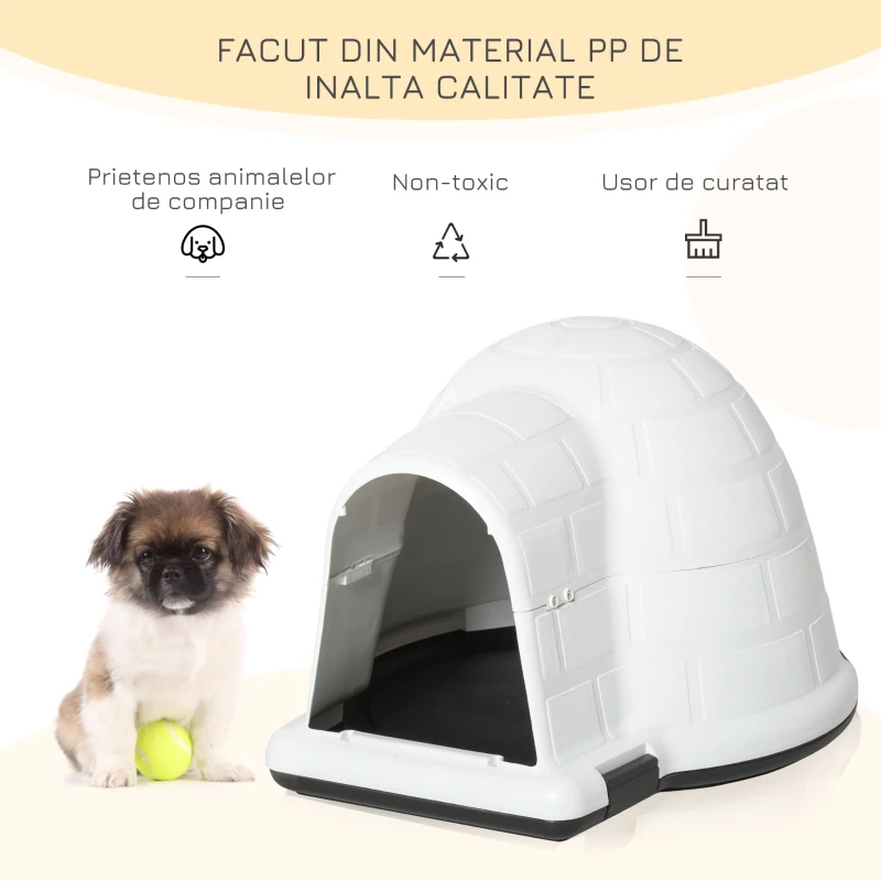 PawHut Cusca de Exterior pentru Caini de Talie Mica in Forma de Iglu cu Usa