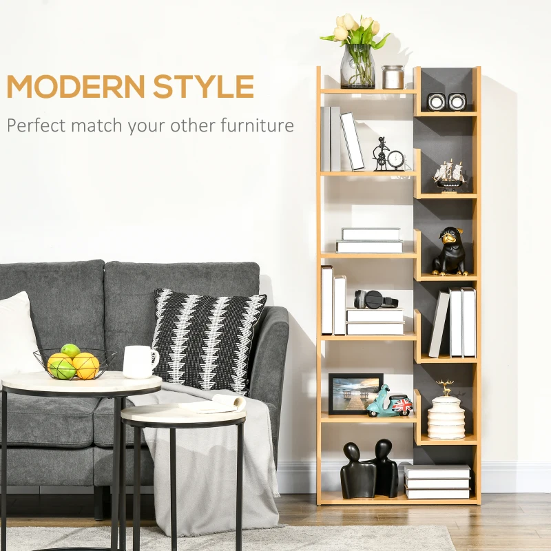 HOMCOM 6-Tier Bookcase, Freestanding Bookshelf with 11 Open Shelves, Modern Dsiplay Storage Unit for Study and Home Office, Natural