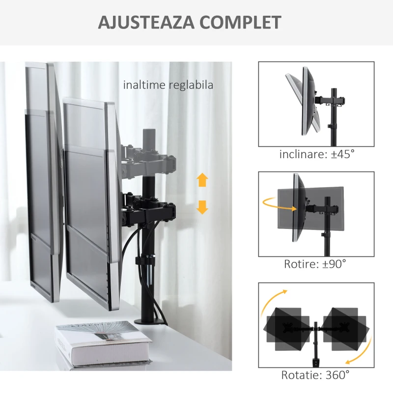 Vinsetto Suport pentru Monitor Dublu pentru Birou Inaltime si Inclinare Reglabile