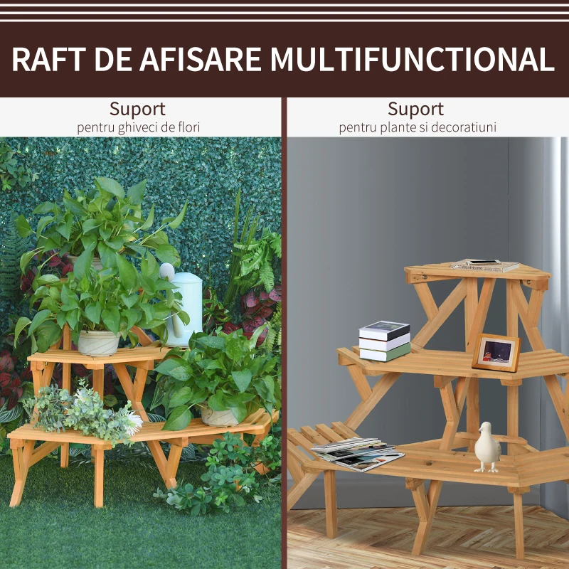 Outsunny suport ghivece, tip scara, 3 rafturi