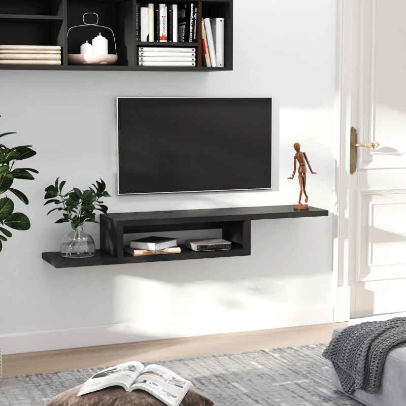 HOMCOM Black TV Stand,  Wall Mounted, Wooden