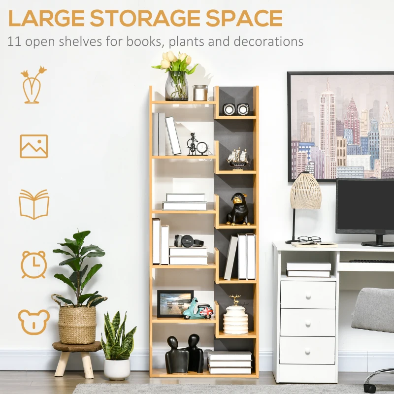 HOMCOM 6-Tier Bookcase, Freestanding Bookshelf with 11 Open Shelves, Modern Dsiplay Storage Unit for Study and Home Office, Natural