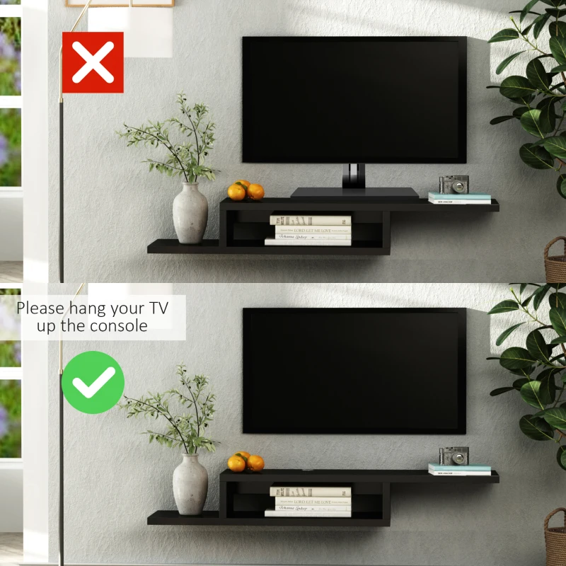 HOMCOM Black TV Stand,  Wall Mounted, Wooden