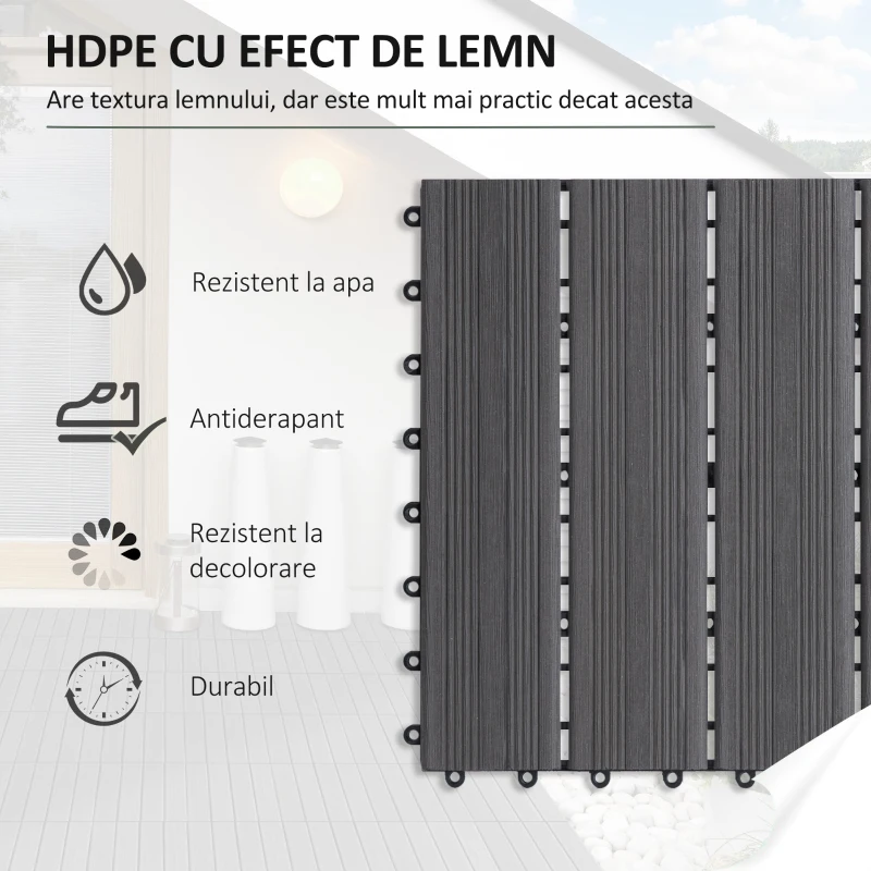 Outsunny, gresie exterior, set de 11 placi, 30x30x2.2 cm, gri