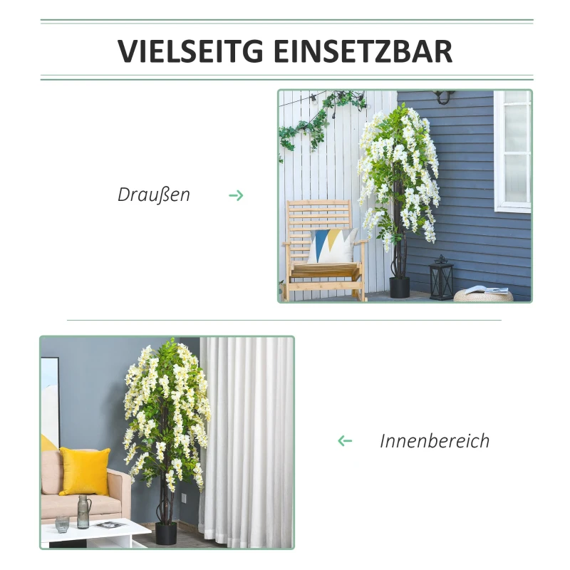 Sztuczna roślina dekoracja sztuczne drzewko biała glicynia drzewko dekoracyjne kolor biały + zielony