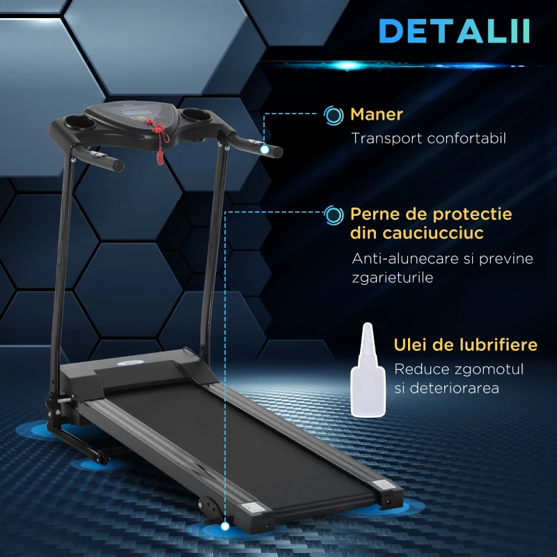 HomCom Bandă alergare Electrică cu Ecran LCD Pliabilă pentru Antrenament Acasă 500W 0,75 HP, Negru