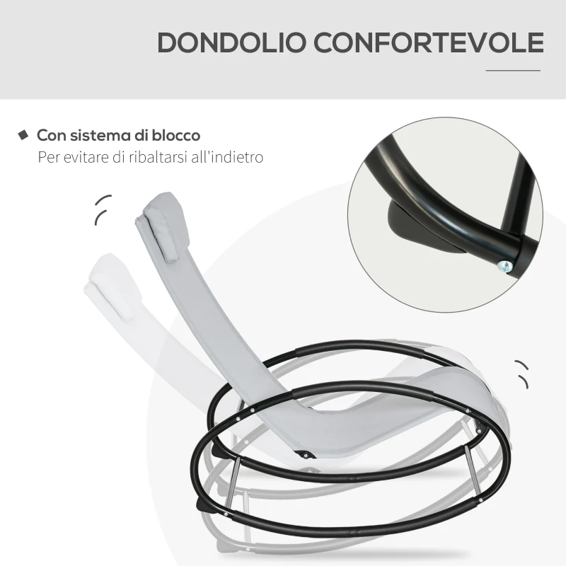 Outsunny Sedia a Dondolo da Giardino Zero Gravity,  Sdraio da Giardino Ergonomica con Cuscino e Tessuto Traspirante per Interno ed Esterno, 105x62x88 cm, Grigia