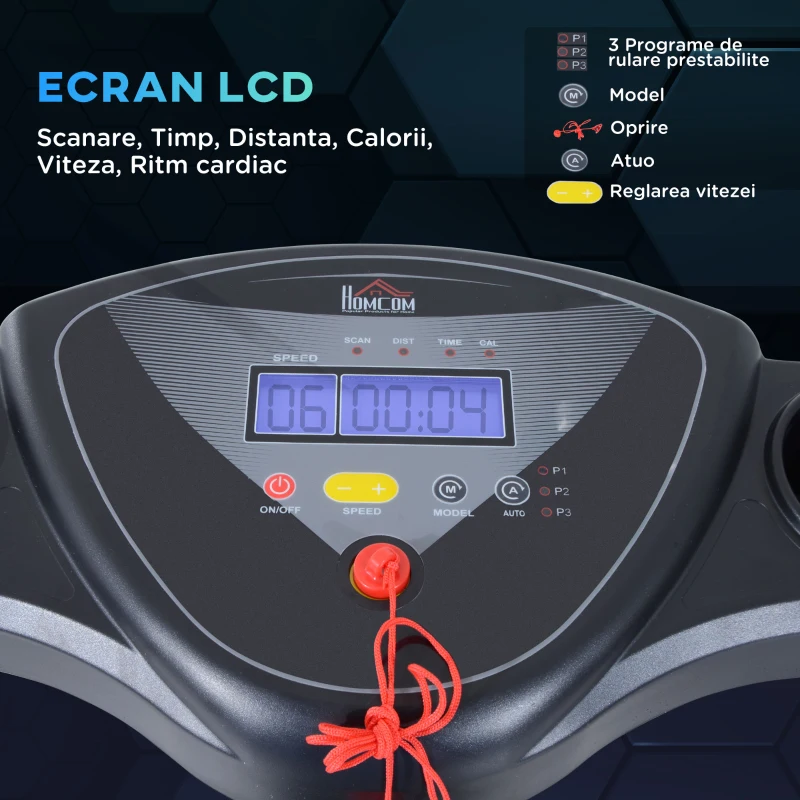 HomCom Bandă alergare Electrică cu Ecran LCD Pliabilă pentru Antrenament Acasă 500W 0,75 HP, Negru
