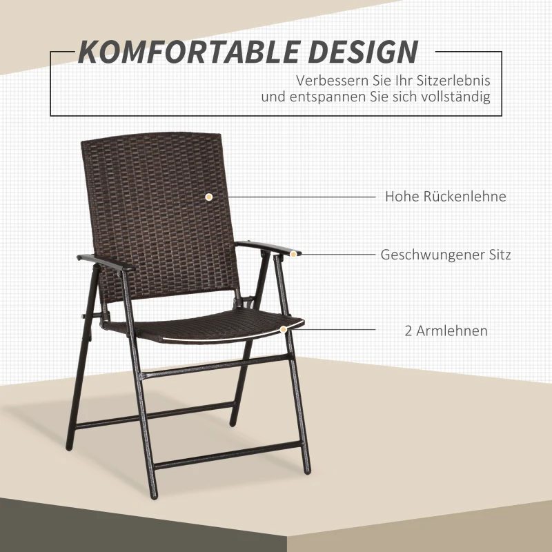 Outsunny 4-delig Poly rotan stoelen opvouwbare tuinstoel met rugleuning buiten staal
