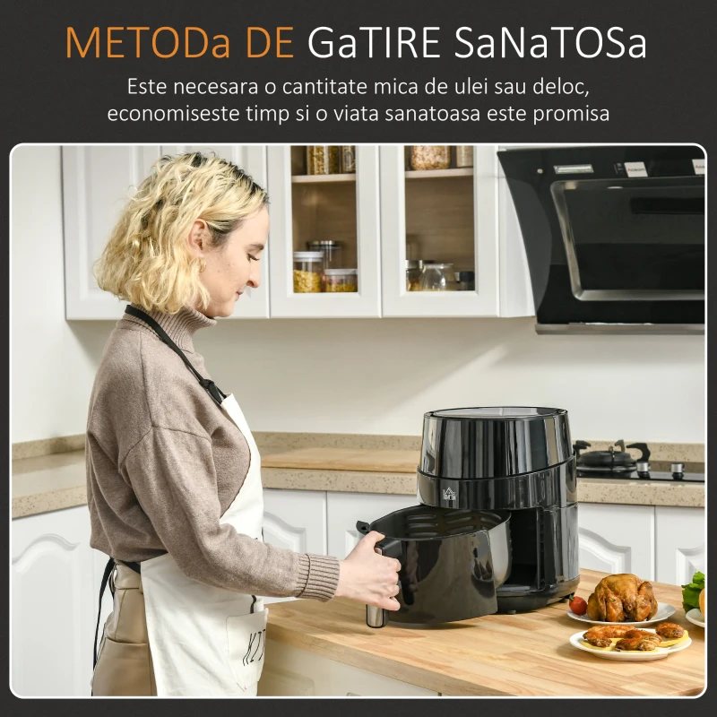 HOMCOM friteuza cu aer cald, 28x35,1x33 cm, Air Fryer 1500 W, negru