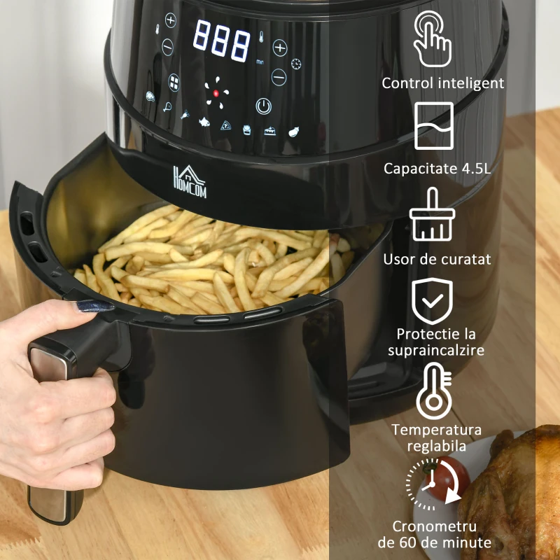 HOMCOM friteuza cu aer cald, 28x35,1x33 cm, Air Fryer 1500 W, negru