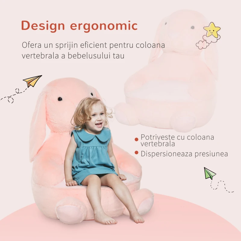 HOMCOM fotoliu in forma de iepuras, pentru copii, 60x55x59cm