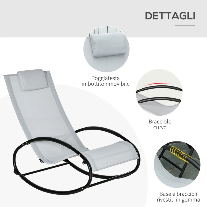 Outsunny Sedia a Dondolo da Giardino Zero Gravity,  Sdraio da Giardino Ergonomica con Cuscino e Tessuto Traspirante per Interno ed Esterno, 105x62x88 cm, Grigia
