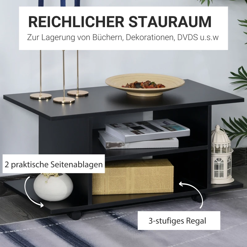 HOMCOM TV-Bank 4 Regale offene Rückwand 4 Rollen 80 cm x 40 cm x 40 cm Holzwerkstoff Schwarz