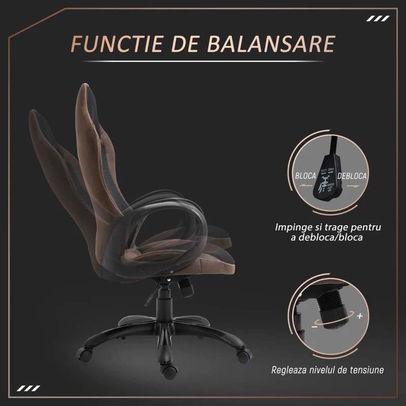 Vinsetto Scaun Gaming Reglabil pe Inaltime si Balansoar, Pivotant 360°