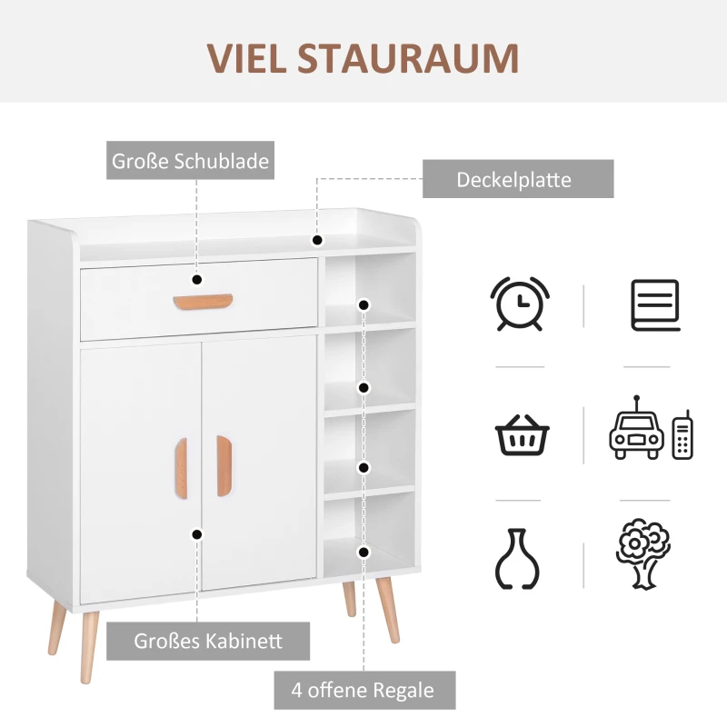 HOMCOM® REGAŁ STOJĄCY KOMODA DO PRZEDPOKOJU SZUFLADA MAKS. OBCIĄŻENIE 100 kg, drewno sosnowe biały 80 x 29,5 x 96 cm