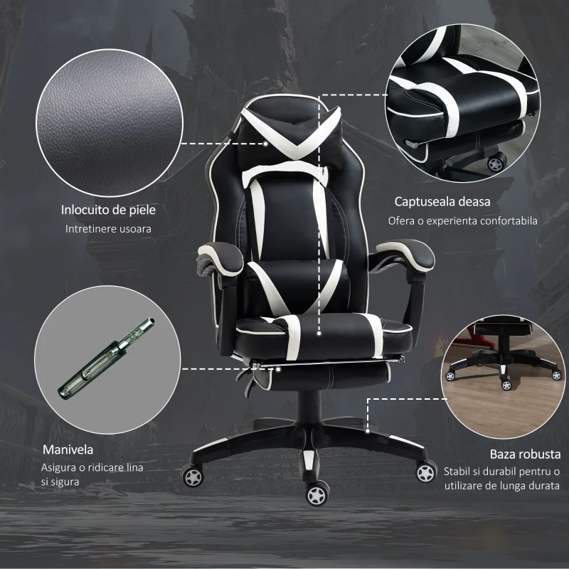 Vinsetto Scaune de Birou Ergonomice cu Roti in Piele Ecologica, Alb si Negru