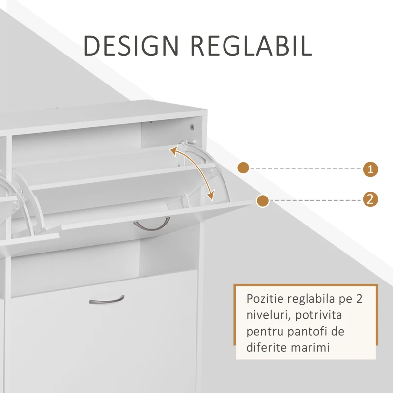 Homcom Dulap Pantofi Alb 120×24×81 cm – 24 Perechi, Design Lemn Compact(m-5)