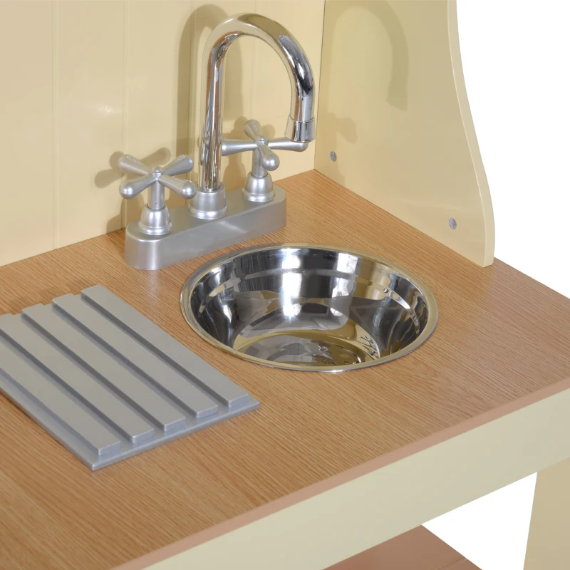 HOMCOM Holz Kinderküche Spielküche Spielzeugküche Kinderspielküche Spielzeug mit/ohne Zubehör/Fenster (Modell1/ natur)