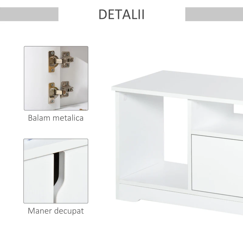 Mobilier Suport TV HOMCOM Pana la 42 inchi cu Dulapior si Etajere Deschise, din Lemn, 120x30x41cm