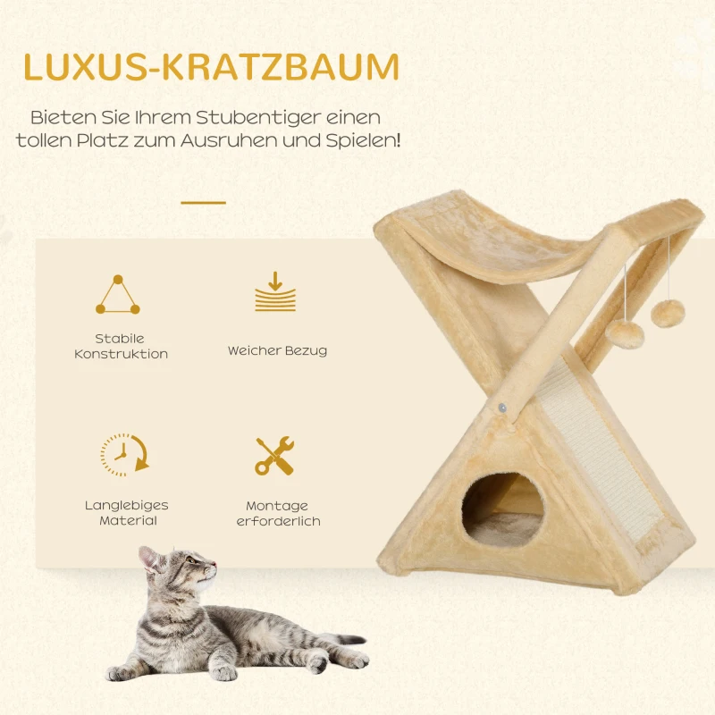 PawHut Kattentoren krabboom kattenboom met grot en hangmat sisal spaanplaat