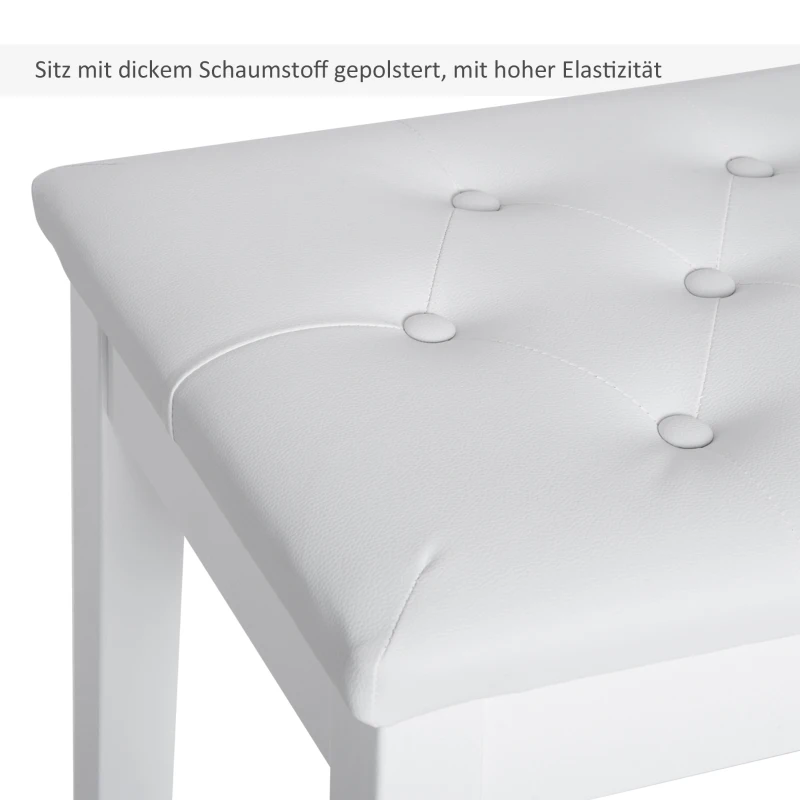 HOMCOM pianokruk pianobank traditionele landelijke stijl cosmetische kruk opbergruimte rubberhout kunstleer wit 76 x 36 x 50 cm
