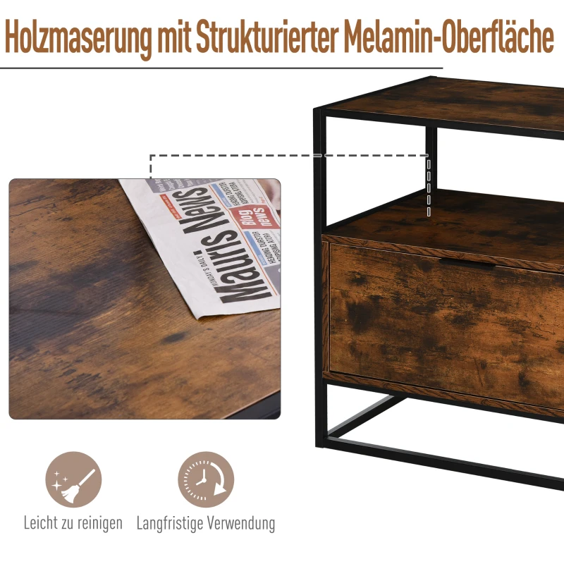 HOMCOM Beistelltisch mit Schublade Betttisch Nachttisch Couchtisch für Büro Wohnzimmer Spanplatte Schwarz+Braun 73 x 45,5 x 76 cm