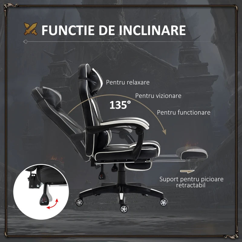 Vinsetto Scaune de Birou Ergonomice cu Roti in Piele Ecologica, Alb si Negru