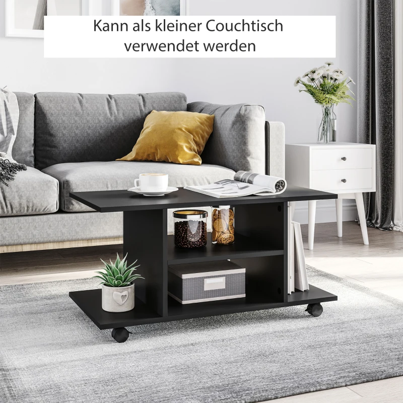 HOMCOM TV-Bank 4 Regale offene Rückwand 4 Rollen 80 cm x 40 cm x 40 cm Holzwerkstoff Schwarz
