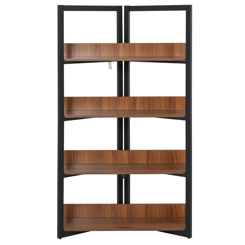 HOMCOM Bücherregal, 4-lagiges Design Wohnzimmerregal, Standregal, Spielzeugregal mit Anti-Kippvorrichtung, Melaminoberfläche, E1-Spanplatte+Stahl, Schwarz+Walnussfarbe, 90 x 39 x 160 cm