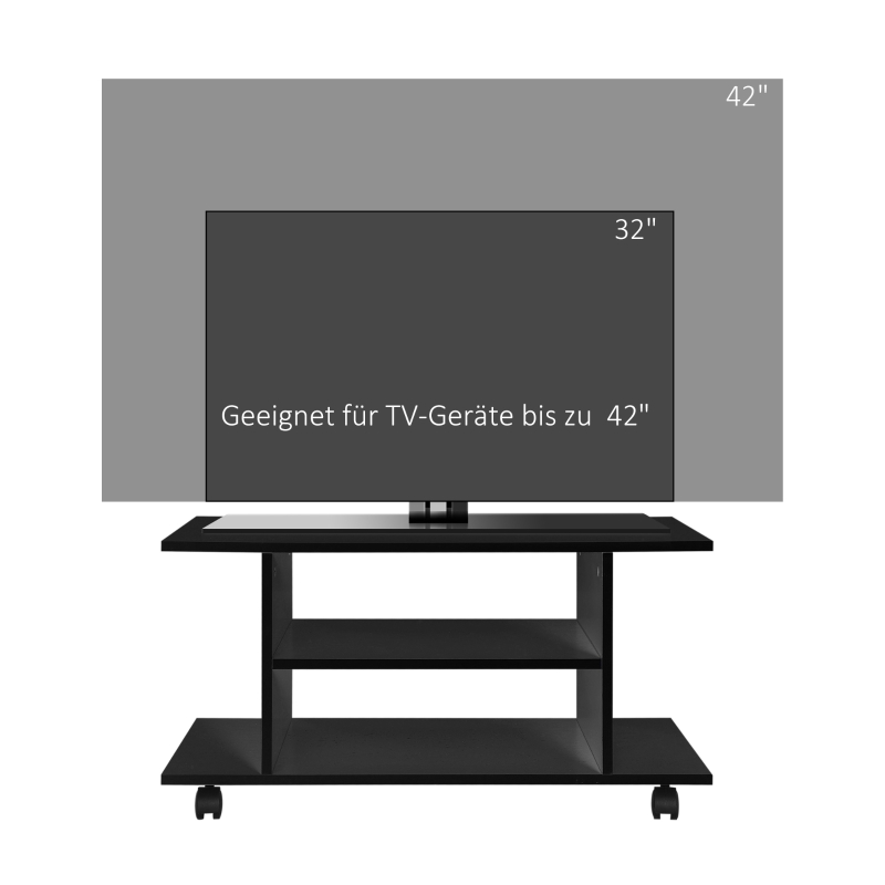 HOMCOM TV-Bank 4 Regale offene Rückwand 4 Rollen 80 cm x 40 cm x 40 cm Holzwerkstoff Schwarz