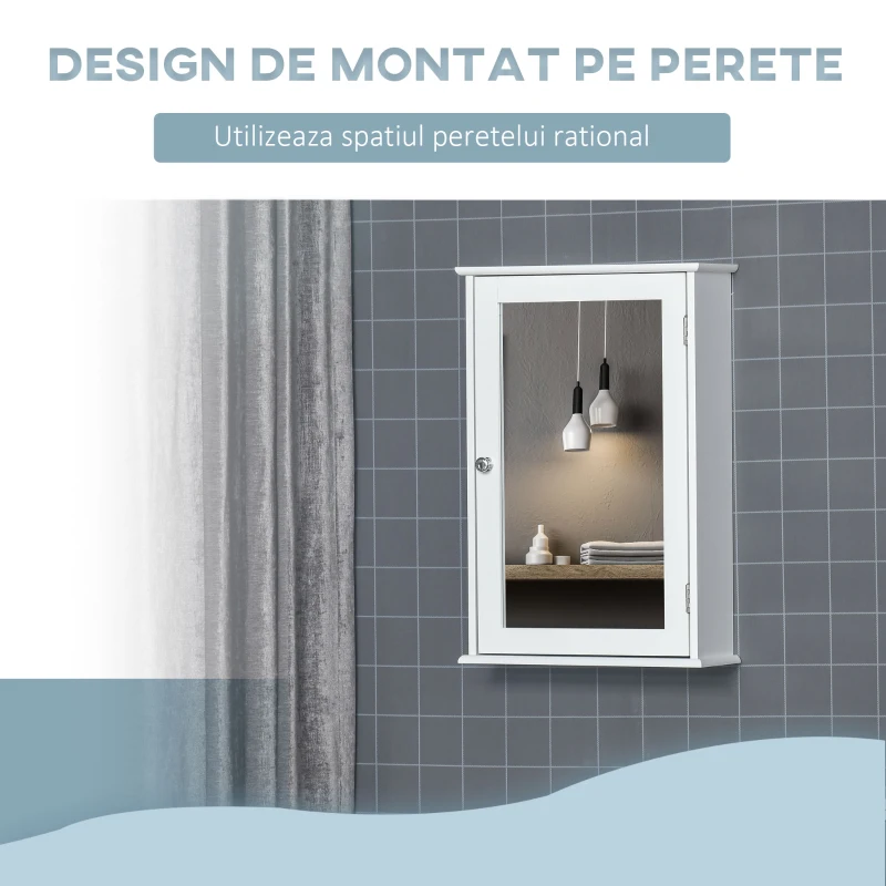 kleankin Mobilier Baie Suspendat cu Oglinda si Usa cu Inchidere Magnetica, 41x14x60cm - Alb
