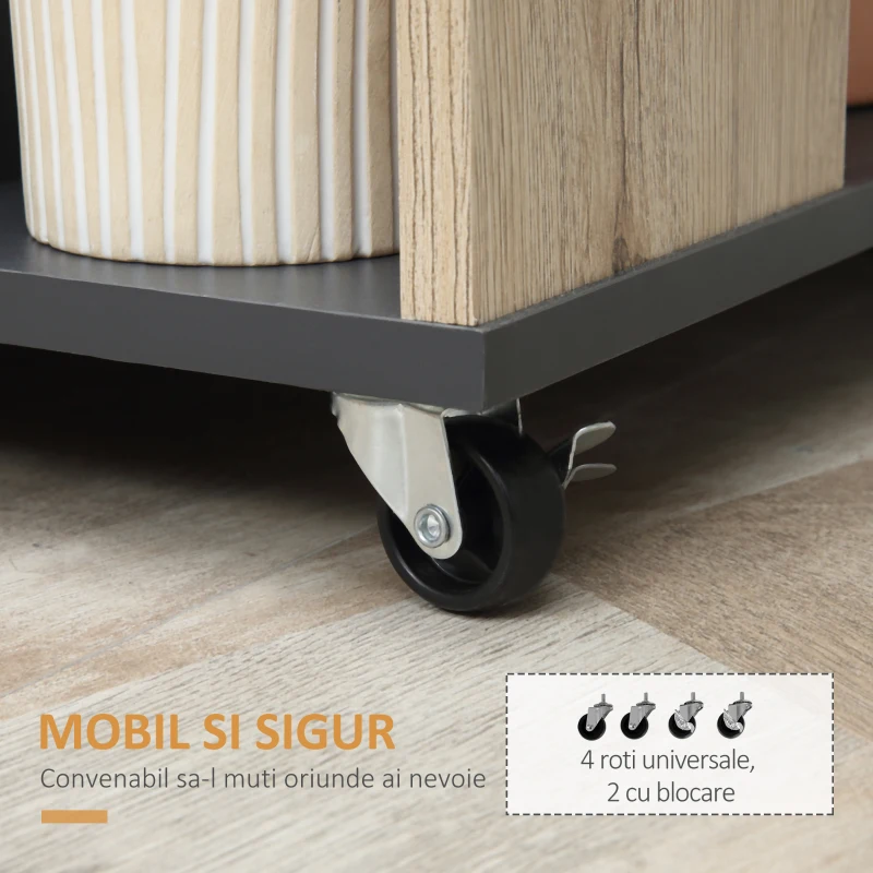 HOMCOM Mobilier Auxiliar de Bucătărie Multifuncțional din lemn cu Roți, 80x39x86.5cm(m-5)