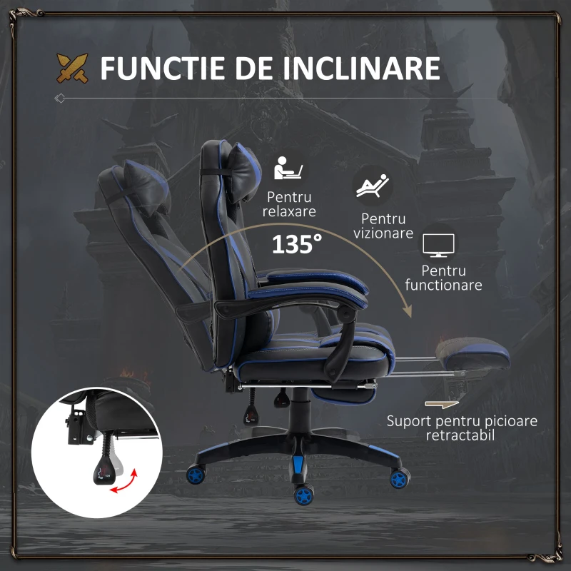 Vinsetto Scaune de Birou Ergonomice cu Roti in Piele Ecologica, Albastru si Negru