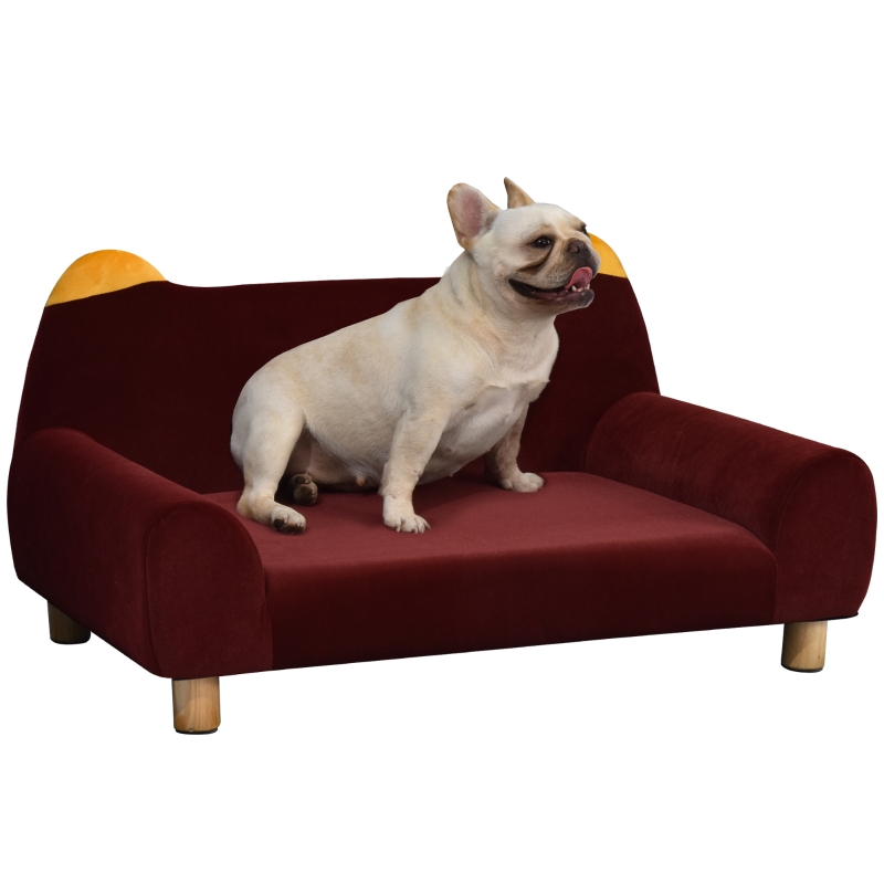 PawHut Hundesofa mit Tierohren Form, Haustiersofa mit Weichem Samtbezug Holzbeinen, Hundebett, Katzensofa, 81 x 53 x 45,5 cm