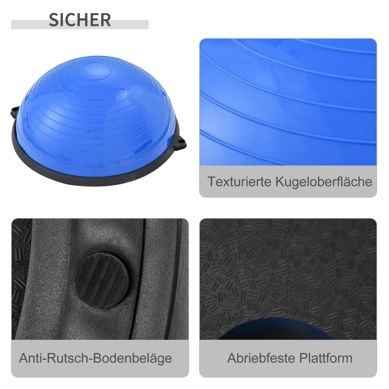 HOMCOM Yoga Balance Ball mit Pumpe Ø58 cm Gymnastikball halbe Kuppel Fitness Kraftübung Home Fitnessstudio Kunststoff Blau