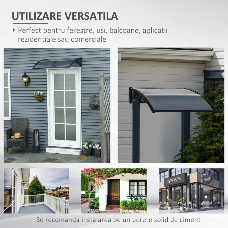 Outsunny copertina policarbonat anti-UV, 100x80 cm, negru(m-6)