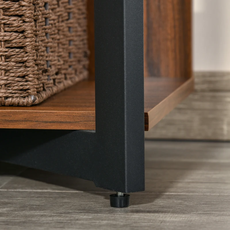 HOMCOM Bücherregal, 4-lagiges Design Wohnzimmerregal, Standregal, Spielzeugregal mit Anti-Kippvorrichtung, Melaminoberfläche, E1-Spanplatte+Stahl, Schwarz+Walnussfarbe, 90 x 39 x 160 cm