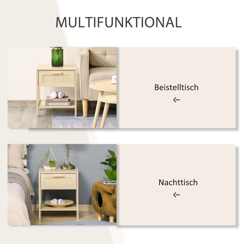 Stolik nocny naturalny szafka nocna z szufladą otwartą półką MDF naturalny