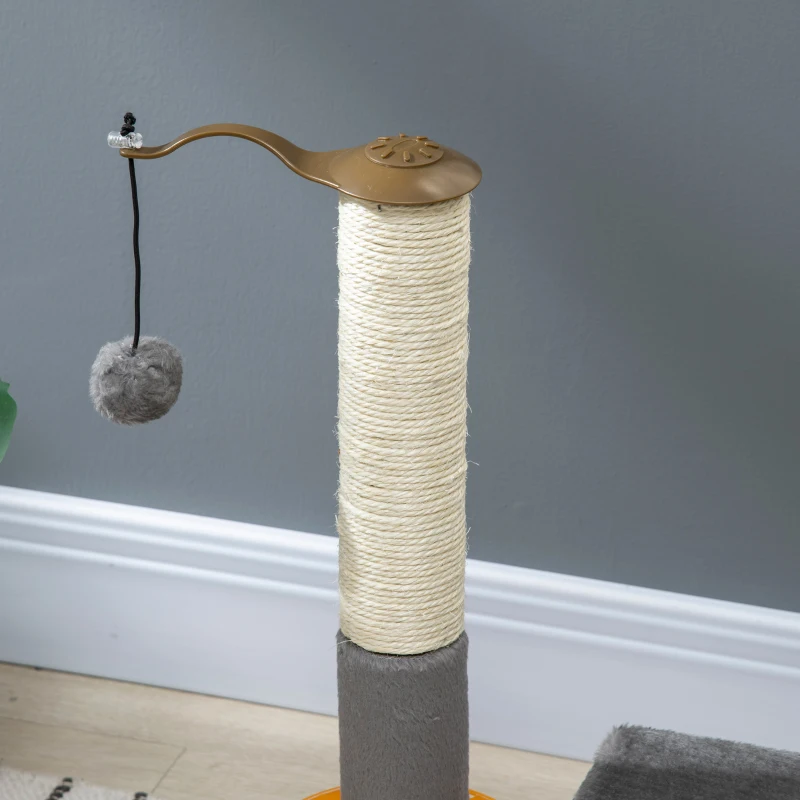 PawHut 56cm Cat Tree Tower Activity Centre, Climbing Stand Kitten House Furniture w/ Scratching Posts, Toy Ball - Grey