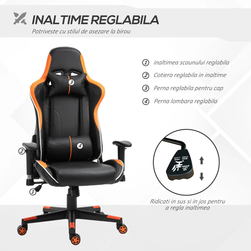 Vinsetto Fotoliu de Gaming Inaltime si Spatar Ajustabile tetiera si perna lombara