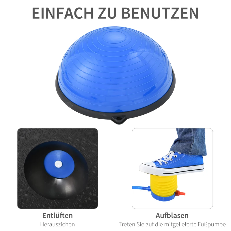 HOMCOM Yoga Balance Ball mit Pumpe Ø58 cm Gymnastikball halbe Kuppel Fitness Kraftübung Home Fitnessstudio Kunststoff Blau