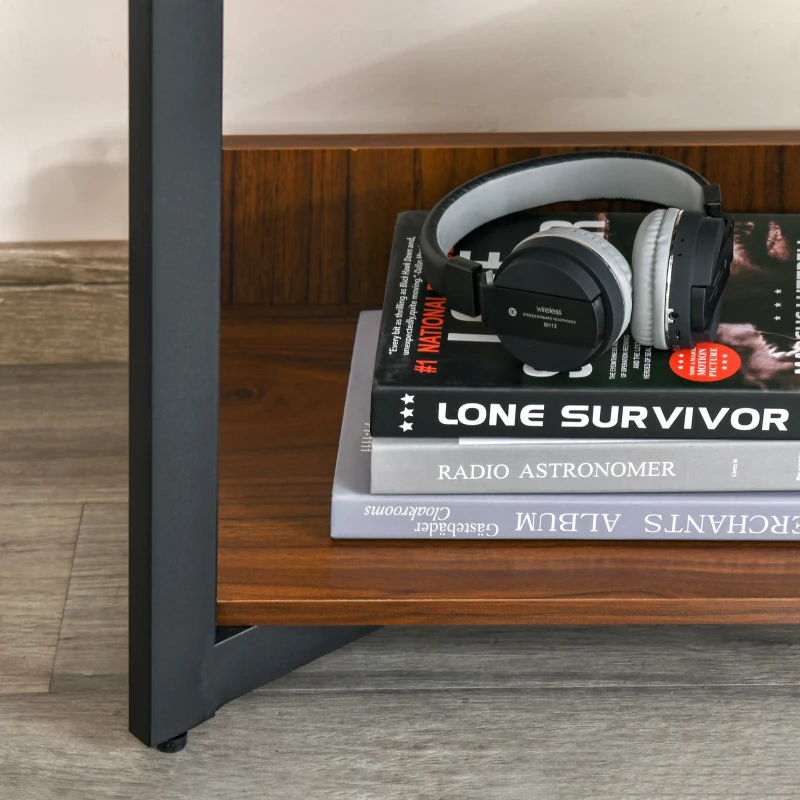 HOMCOM Bücherregal, 4-lagiges Design Wohnzimmerregal, Standregal, Spielzeugregal mit Anti-Kippvorrichtung, Melaminoberfläche, E1-Spanplatte+Stahl, Schwarz+Walnussfarbe, 90 x 39 x 160 cm