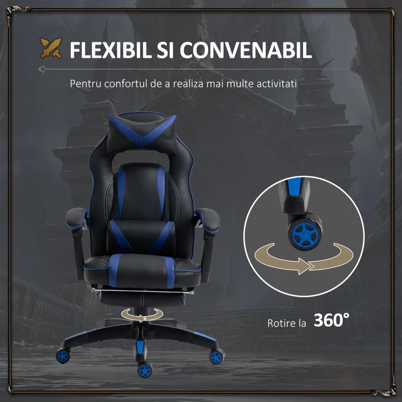 Vinsetto Scaune de Birou Ergonomice cu Roti in Piele Ecologica, Albastru si Negru