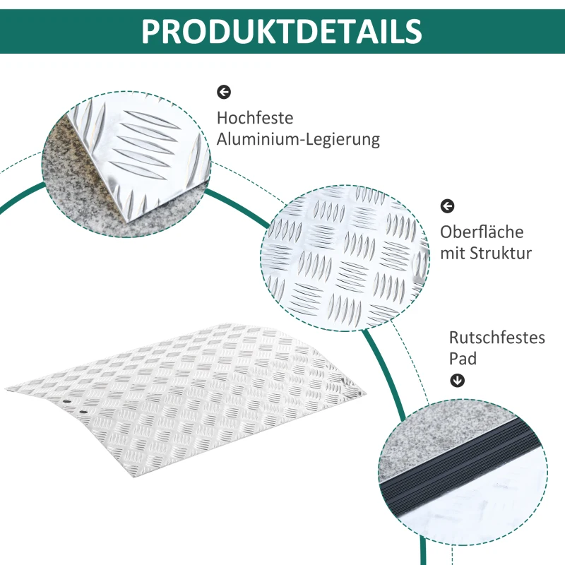 HOMCOM Rollstuhlrampe Auffahrrampe rutschfest Aluminium Silber