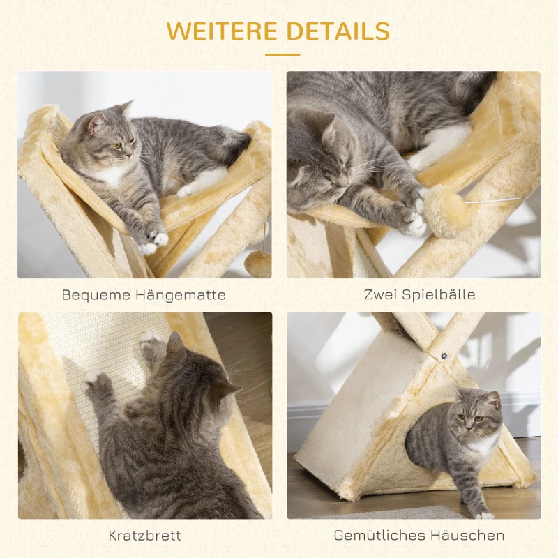 PawHut Kattentoren krabboom kattenboom met grot en hangmat sisal spaanplaat