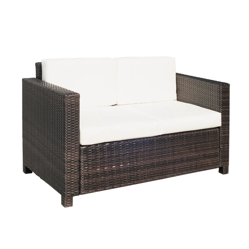 Outsunny Sofa Rattanowa 2-osobowa z 2 Poduszkami PE-Rattan 130D x 70S x 80W cm