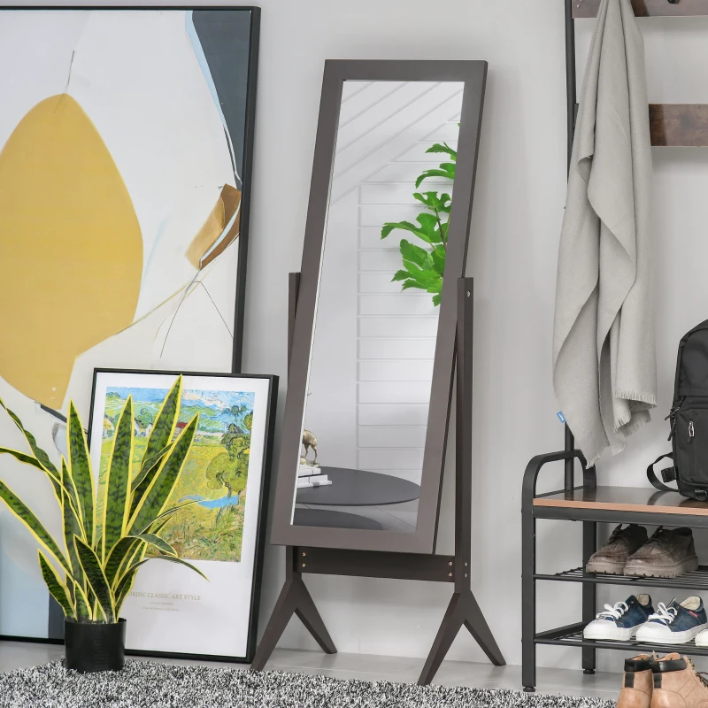 Homcom® Lustro Stojące Duże do Makijażu Podwyższone Nóżki Łatwe Czyszczenie MDF Kawowy 47 X 46 X 148 cm